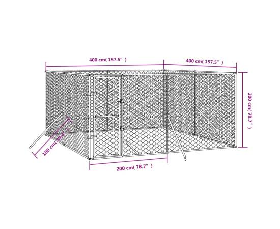 Padoc de exterior pentru câini argintiu 4x4x2 m oțel galvanizat, 4 image
