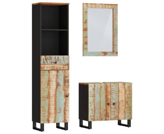 Set mobilier de baie, 3 piese, lemn masiv reciclat, 2 image