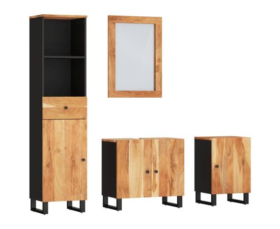 Set mobilier de baie, 4 piese, lemn masiv de acacia, 2 image