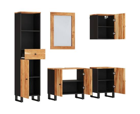 Set mobilier de baie, 5 piese, lemn masiv de acacia, 3 image