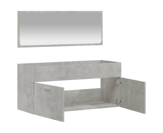 Dulap de baie cu oglindă, gri beton, lemn prelucrat, 4 image