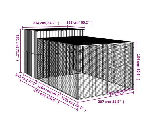 Cușcă de câine & țarc gri deschis 214x457x181cm oțel galvanizat, 9 image