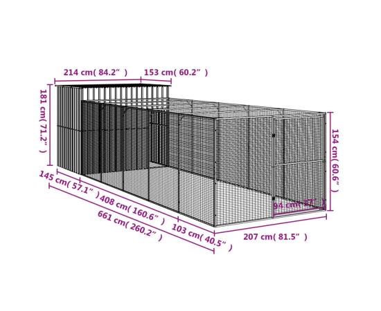 Cușcă de câine & țarc gri deschis 214x661x181cm oțel galvanizat, 9 image