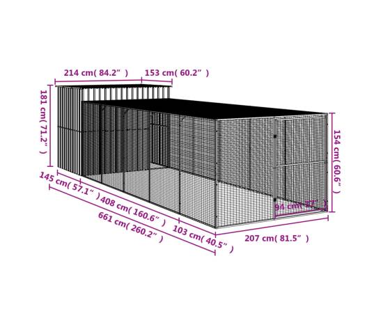 Cușcă de câine cu țarc antracit 214x661x181 cm oțel galvanizat, 9 image