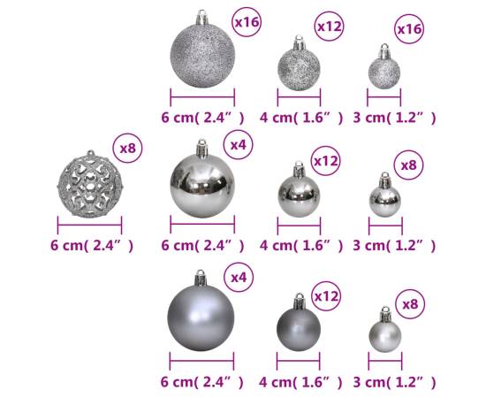 Globuri de crăciun, 100 buc, gri, 3 / 4 / 6 cm, 8 image