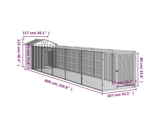 Casă câine & acoperiș gri deschis 117x609x123cm oțel galvanizat, 9 image