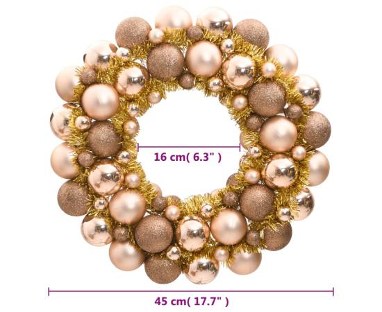Coroană de crăciun, roz auriu, 45 cm, polistiren, 4 image