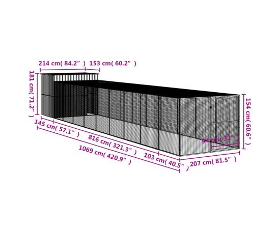 Cușcă câine & țarc gri deschis 214x1069x181 cm oțel galvanizat, 9 image