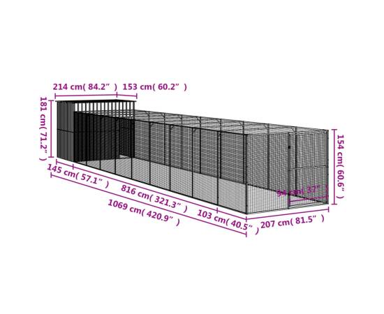 Cușcă câine & țarc gri deschis 214x1069x181 cm oțel galvanizat, 9 image