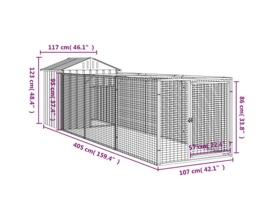 Cușcă câine cu acoperiș antracit 117x405x123 cm oțel galvanizat, 8 image