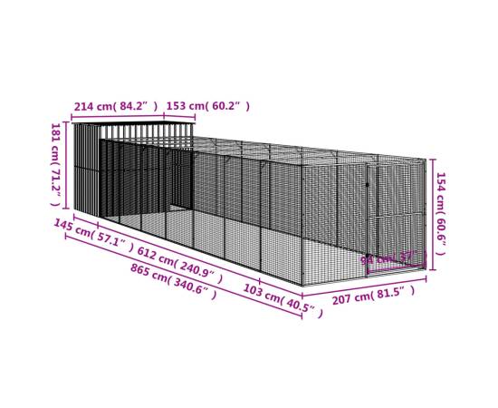Cușcă de câine cu țarc antracit 214x865x181 cm oțel galvanizat, 9 image