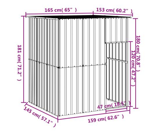 Cușcă câine cu acoperiș antracit 165x153x181 cm oțel galvanizat, 5 image