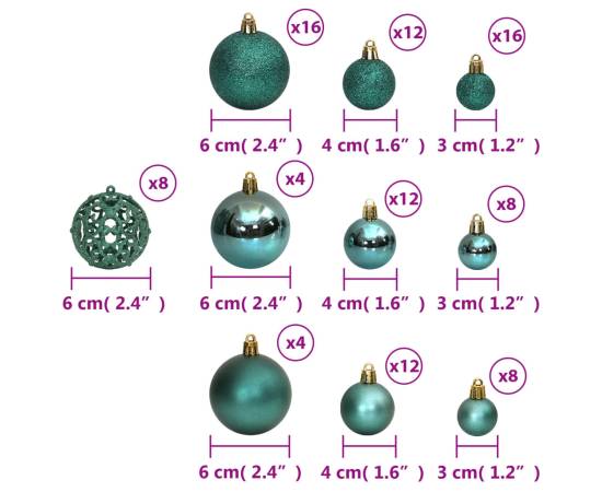 Globuri de crăciun, 100 buc, verde, 3 / 4 / 6 cm, 8 image