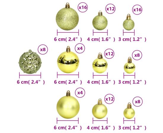 Globuri de crăciun, 100 buc, verde deschis, 3 / 4 / 6 cm, 8 image