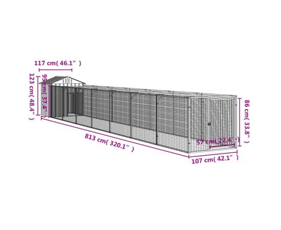 Casă câine & acoperiș gri deschis 117x813x123cm oțel galvanizat, 9 image