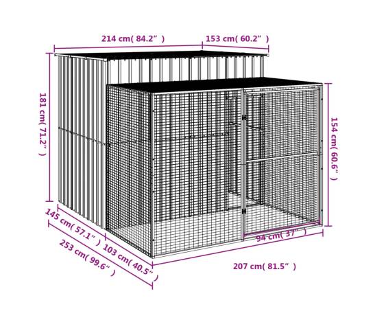 Cușcă de câine & țarc gri deschis 214x253x181cm oțel galvanizat, 8 image