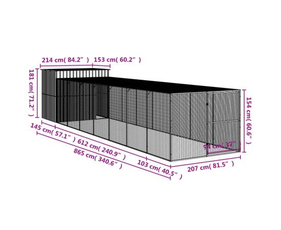 Cușcă de câine & țarc gri deschis 214x865x181cm oțel galvanizat, 9 image