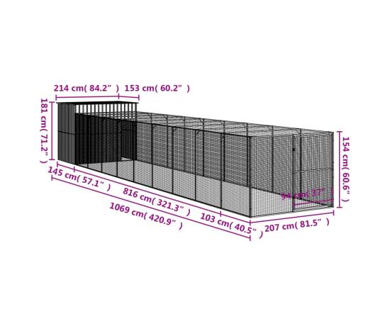 Cușcă de câine cu țarc antracit 214x1069x181 cm oțel galvanizat, 9 image