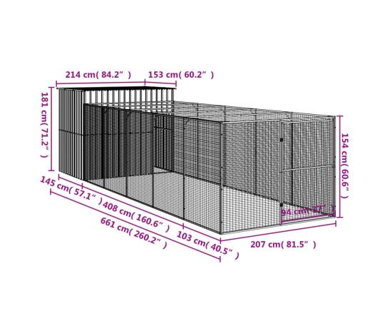 Cușcă de câine cu țarc antracit 214x661x181 cm oțel galvanizat, 9 image