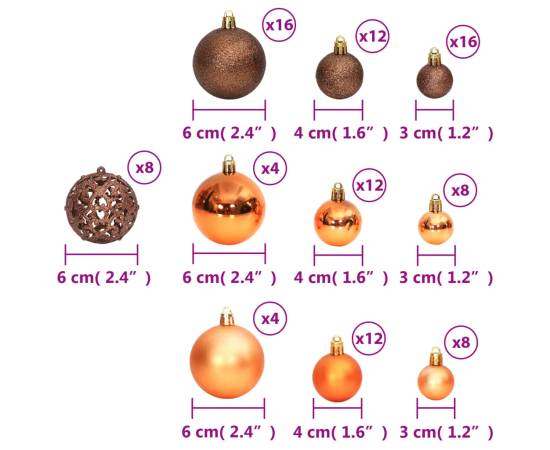Globuri de crăciun, 100 buc, maro 3 / 4 / 6 cm, 8 image