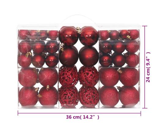 Globuri de crăciun, 100 buc, roșu vin, 3 / 4 / 6 cm, 9 image