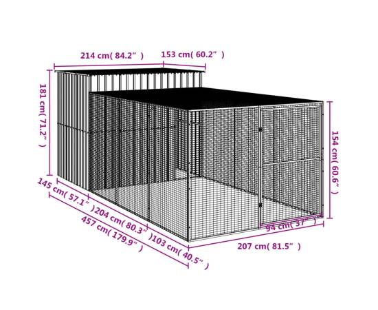 Cușcă de câine cu țarc antracit 214x457x181 cm oțel galvanizat, 9 image