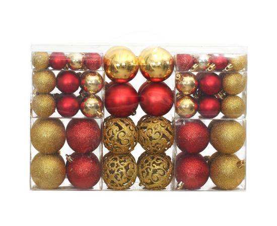 Globuri de crăciun, 100 buc, auriu și roșu vin, 3 / 4 / 6 cm