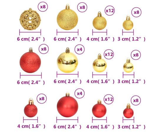 Globuri de crăciun, 100 buc, auriu și roșu vin, 3 / 4 / 6 cm, 9 image