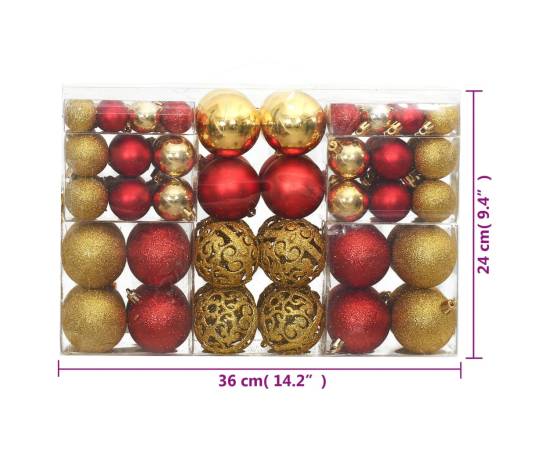 Globuri de crăciun, 100 buc, auriu și roșu vin, 3 / 4 / 6 cm, 10 image