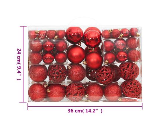 Set globuri de crăciun 111 buc., roșu, polistiren, 11 image