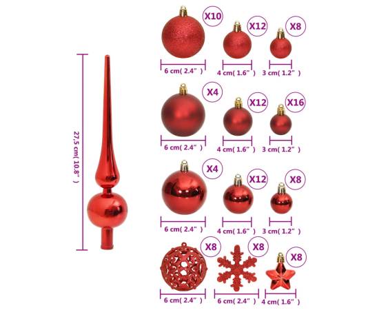 Set globuri de crăciun 111 buc., roșu, polistiren, 10 image