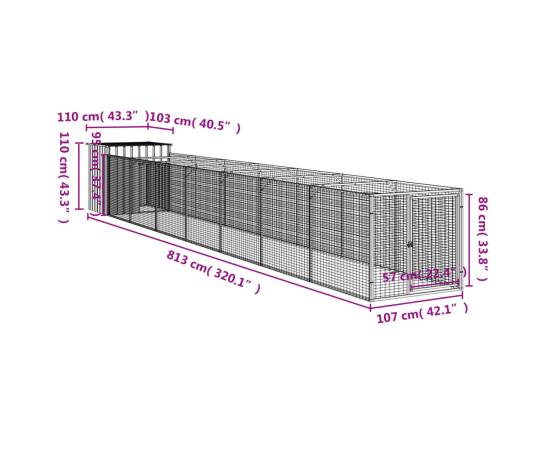 Cușcă de câine & țarc gri deschis 110x813x110cm oțel galvanizat, 8 image