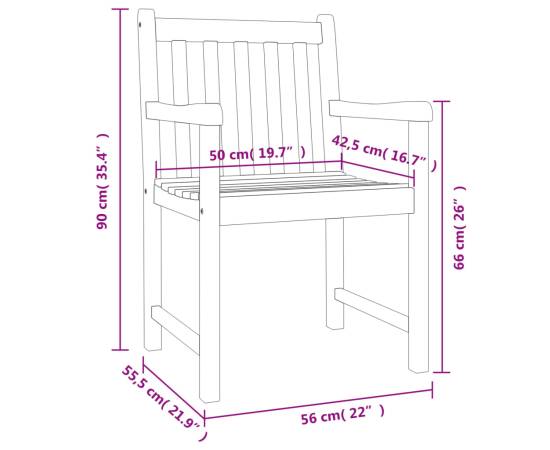 Scaune de grădină, 6 buc., 56x55,5x90 cm, lemn masiv de acacia, 8 image
