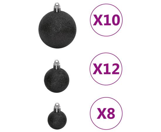 Set globuri de crăciun 111 buc., negru, polistiren, 7 image