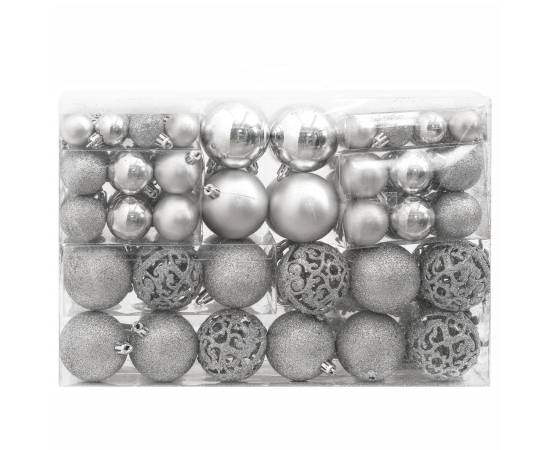 Set globuri de crăciun 111 buc., argintiu, polistiren, 2 image