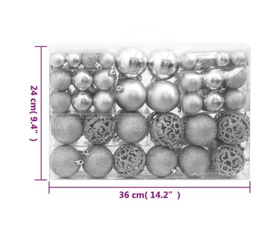 Set globuri de crăciun 111 buc., argintiu, polistiren, 11 image