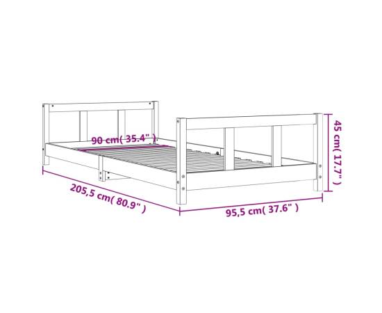 Cadru de pat pentru copii, alb, 90x200 cm, lemn masiv de pin, 9 image
