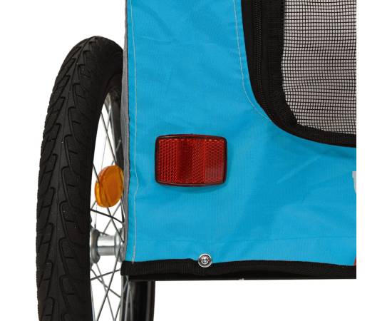 Remorcă bicicletă pentru câini albastru&gri textil oxford&fier, 9 image
