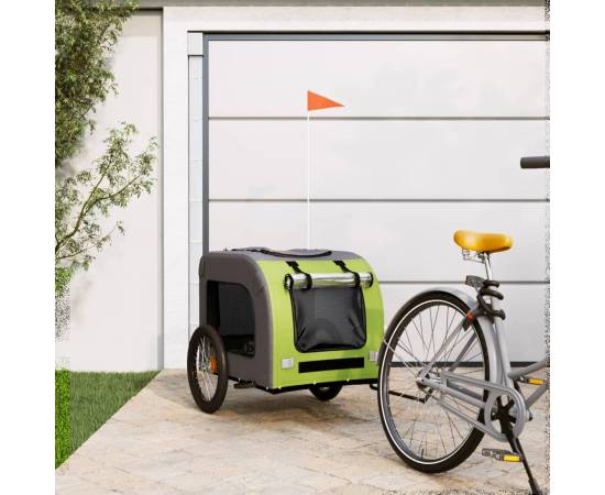 Remorcă de bicicletă pentru câini verde&gri, textil oxford&fier