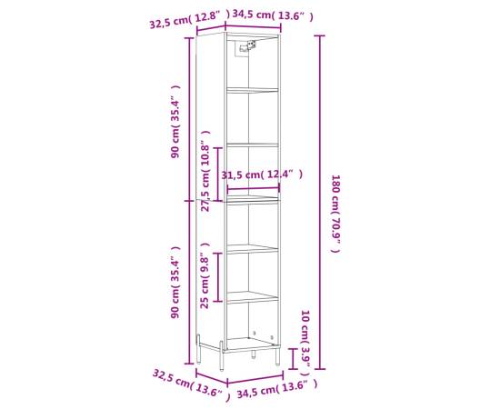 Dulap înalt, gri beton, 34,5x32,5x180 cm, lemn prelucrat, 11 image