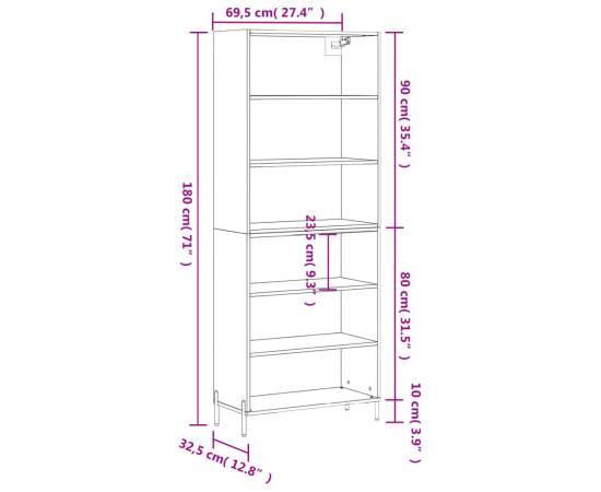 Dulap înalt, gri beton, 69,5x32,5x180 cm, lemn compozit, 11 image