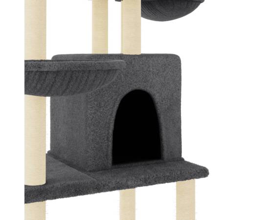 Ansamblu de pisici, stâlpi din funie sisal, gri închis, 180 cm, 6 image