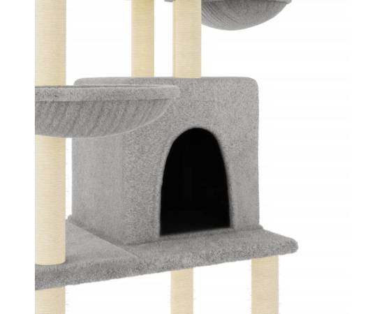 Ansamblu de pisici, stâlpi din funie sisal, gri deschis, 180 cm, 6 image