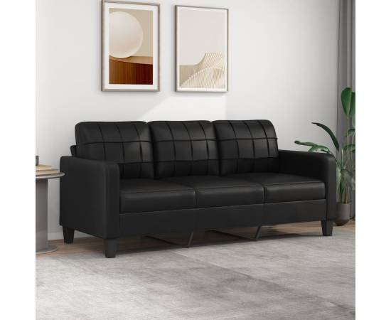 Canapea cu 3 locuri, negru, 180 cm, piele ecologică