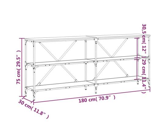Masă consolă stejar maro 180x30x75 cm lemn prelucrat și fier, 9 image