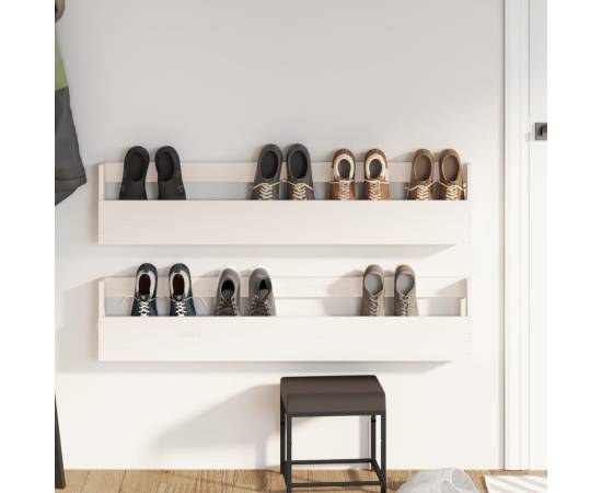 Pantofare de perete, 2 buc., alb, 110x9x23 cm, lemn masiv pin, 3 image