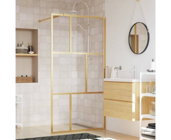 Paravan de duș walk-in auriu 115x195 cm sticlă esg transparentă