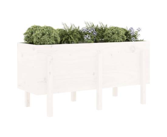 Strat înălțat de grădină, alb, 121x50x57 cm, lemn masiv de pin, 3 image