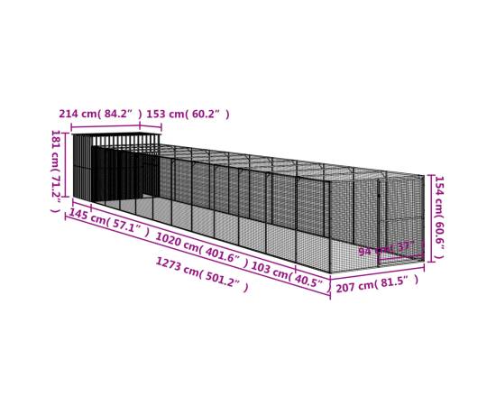Cușcă câine & țarc gri deschis 214x1273x181 cm oțel galvanizat, 9 image