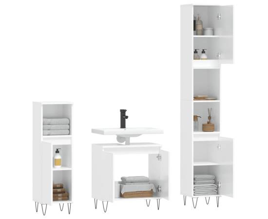 Set dulapuri de baie, 3 piese, alb extralucios, lemn prelucrat, 4 image